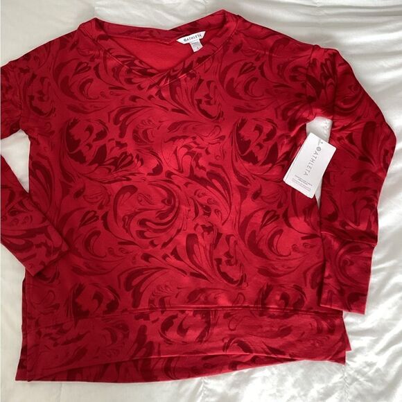 NWT Athleta S top floral red, black fleece lined - Picture 3 of 10